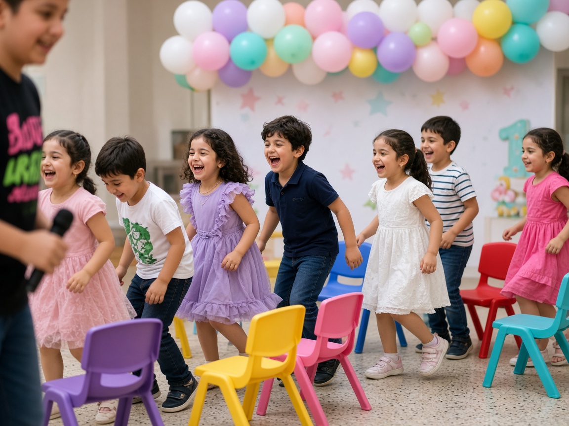 Müzikli sandalye oynayan çocuklar